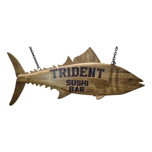 Trident Sushi Bar Carved Trade Sign For Sale