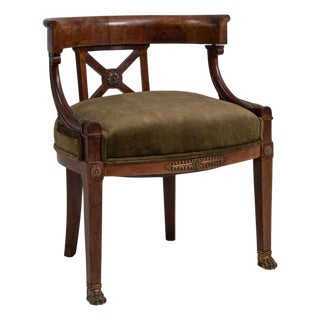 19th Century French Empire Style Tub Chair In Original Patina For Sale