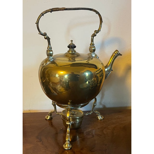 Antique 18th Century English George III Brass Tea Pot Kettle and Stand With Spirit Warming Lamp For Sale - Image 9 of 16