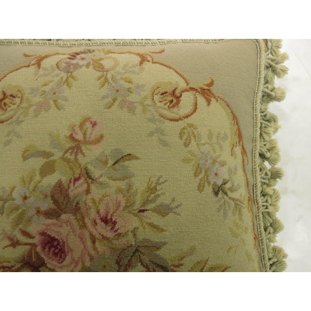 Green Tassel 19th Century Antique French Aubusson Pillow For Sale - Image 4 of 6