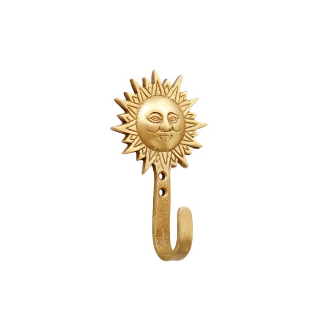 Folk Art Bohemian Sun Brass Wall Hooks - Set of 8 For Sale - Image 3 of 4
