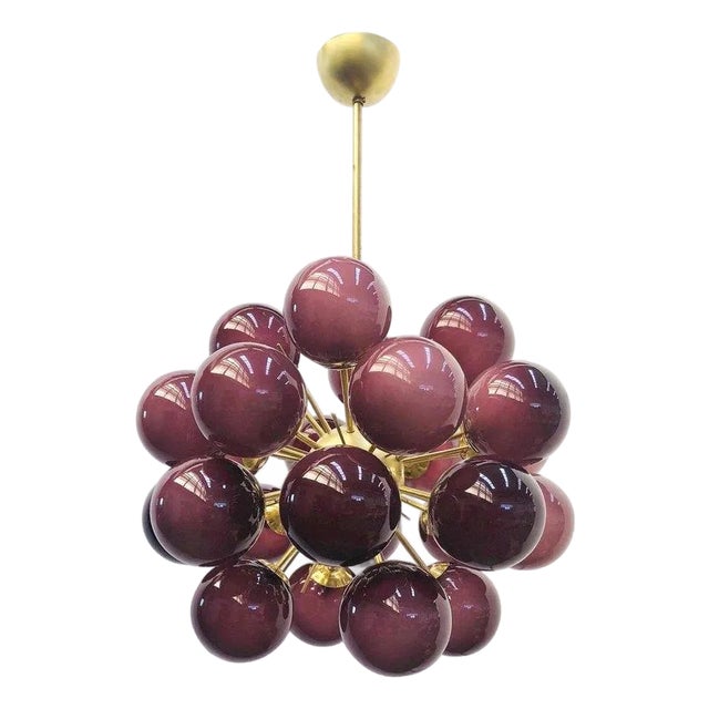 21st Century Ventiquattro Natural Brass Frosted Amethyst Murano Sputnik Chandelier by Fabio LTD For Sale