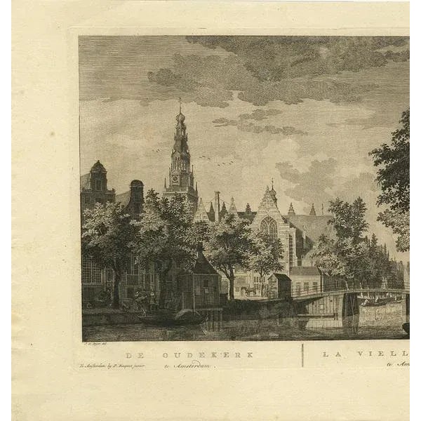 P. Van Liender, Oudekerk Church in Amsterdam, 1760, Paper For Sale - Image 3 of 6