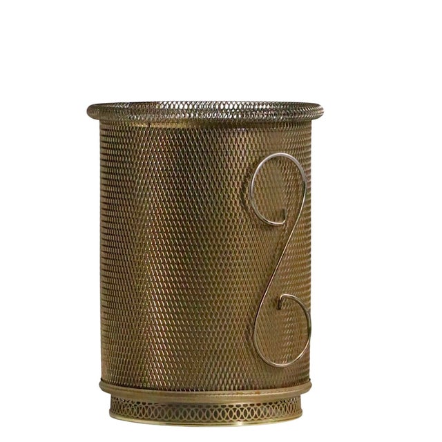 Gold Mid 20th Century Hollywood Regency Gold Tone Metal Mesh Trashcan For Sale - Image 8 of 12
