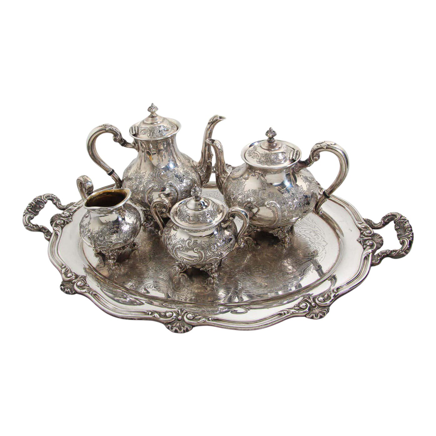 Vintage Reed & Barton Regent Hand Chased Tea and Coffee Set Service 5