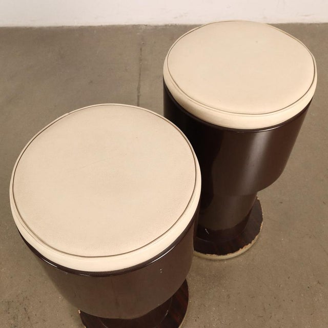 Stools in Lacqured Wood and Leatherette, 1970s, Set of 2 For Sale - Image 3 of 9