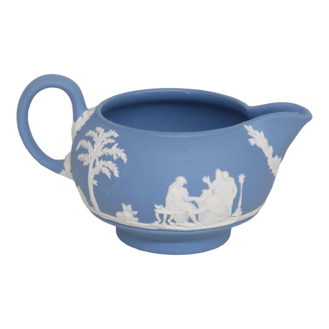 Wedgwood England Jasperware Blue Grecian Cameo Milk Creamer For Sale