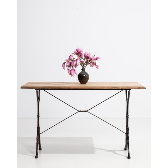 Cast Iron Bistro Table with Oak Top, Antique, France, 20th Century For Sale In Greensboro - Image 6 of 11