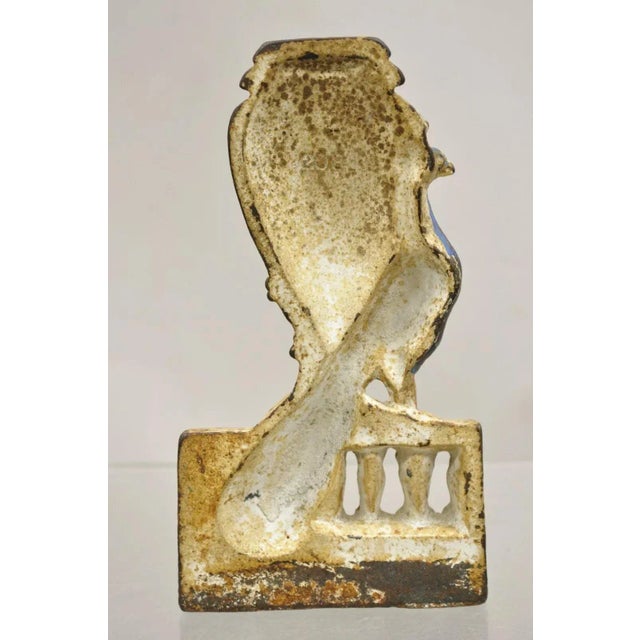 Metal Antique Hubley Art Deco Cast Iron Figural Blue Green Peacock Painted Door Stop For Sale - Image 7 of 11