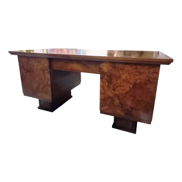 Vintage Burl Walnut Desk, 1930s For Sale
