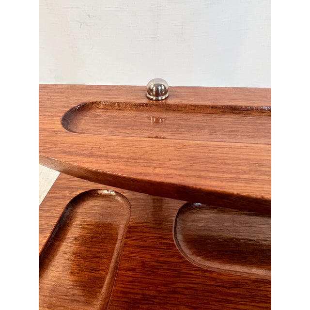 Wood Vintage Mid Century London Leather Tiered Wood Dresser Top Catchall For Sale - Image 7 of 10