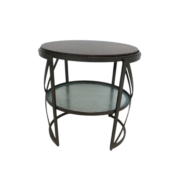 Modern 1990s Attributed to Stanley Furniture Modern Cherry Iron Land End Table Shelf Display For Sale - Image 3 of 11