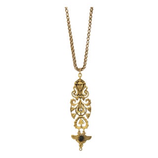 Victorian Antique 19k Yellow Gold Egyptian Pendant Chain Necklace For Sale