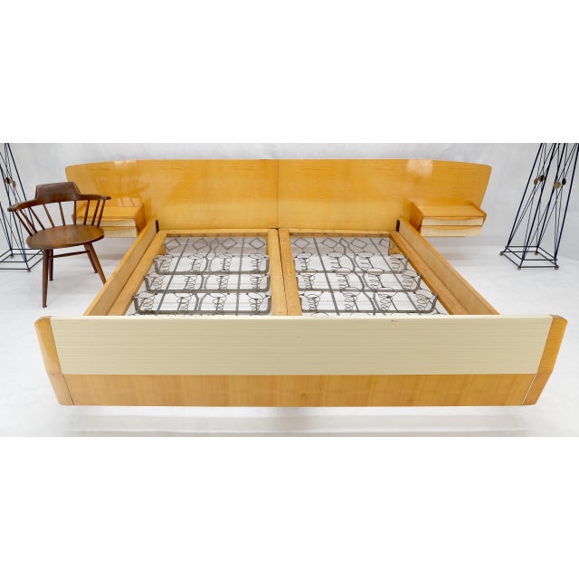 Swedish Mid Century Blond Birch King Headboard Bed Night Stands Box Spring NICE! For Sale - Image 13 of 18