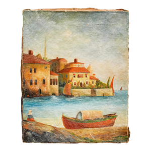 Colorful Mediterranean Coast Landscape Antique Oil Painting Home Wall Decor Grand Tour Travel