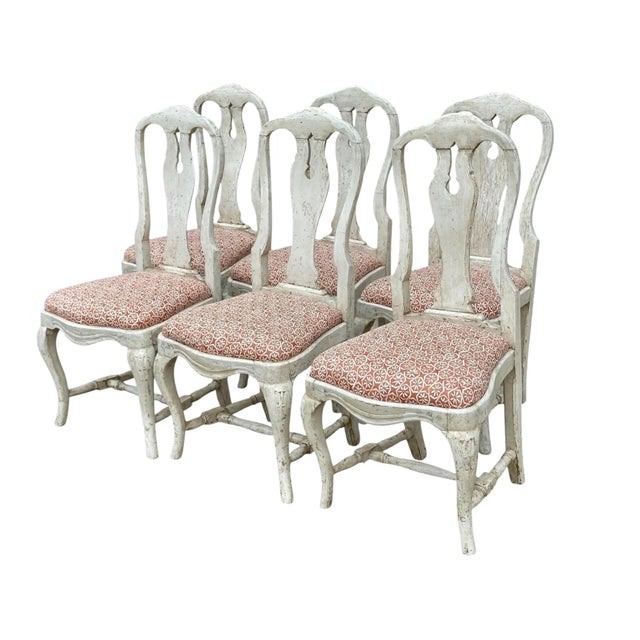Set of Only 2 Antique 18 C Gustavian Dining Chairs W Carolina Irving Andaluz Linen Fabric For Sale In Los Angeles - Image 6 of 7