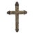 Mexican Folk Art Milagros Turned Wood Cross Nailed Brass Charms Wall Hanging For Sale