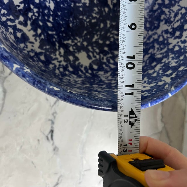 2010s Shard of Maine “Coastal Village” Blue and White Spongeware and Nautical Serving Bowl For Sale - Image 5 of 6