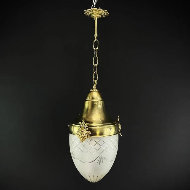 Art Nouveau Tear Drop-Shaped Ceiling Lamp in Bronze, 1900s For Sale - Image 3 of 8