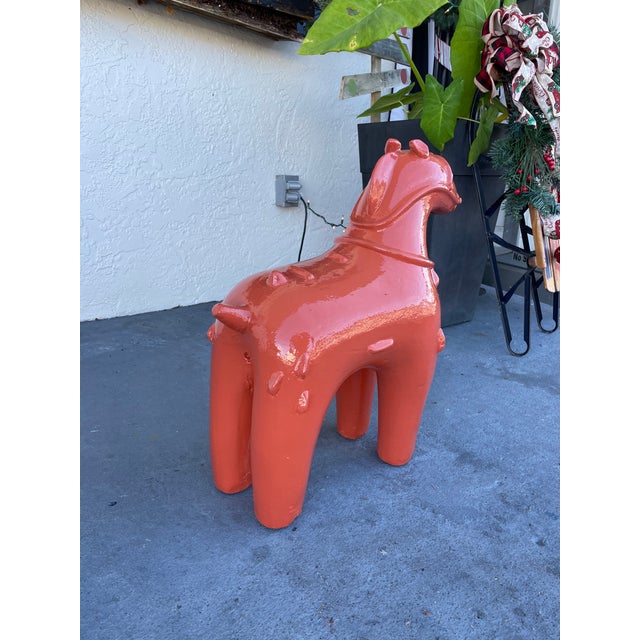 Chinese Monumental Vintage Chinese Guardian Horse Sculpture- Custom Fiery Opal High-Gloss Finish For Sale - Image 3 of 7