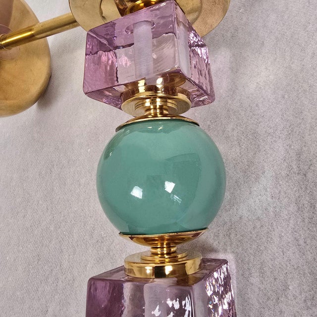 1990s Purple and Green Murano Glass Sconces - a Pair For Sale - Image 10 of 11