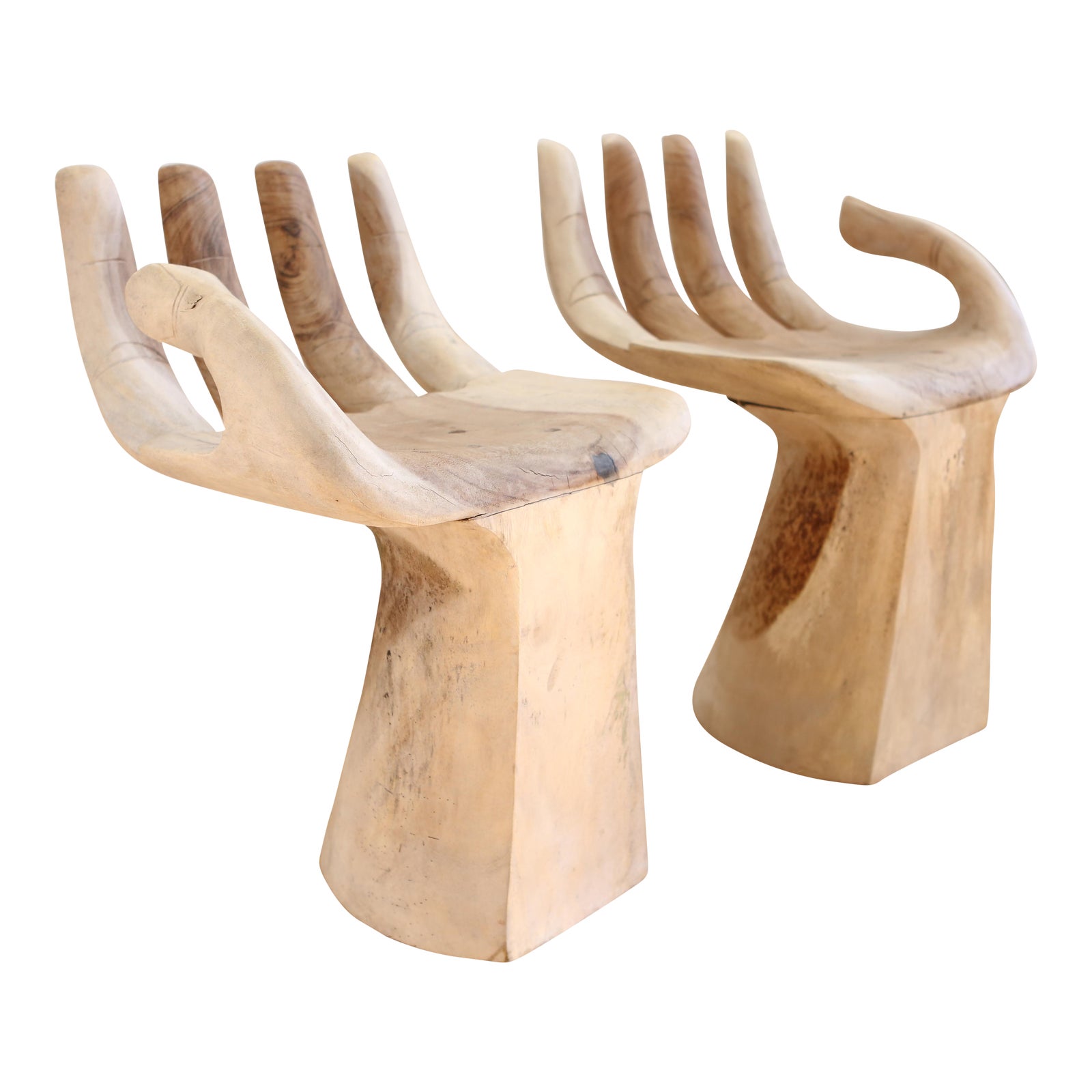 Hand Carved Teak Hand Chairs in the Style of Pedro Friedeberg a Pair