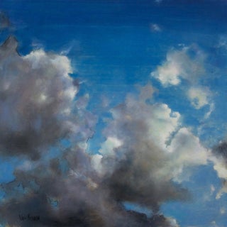 Sky 54 by James Van Fossan | Oil on cradled panel Cloudy sky with blue and gray tones For Sale