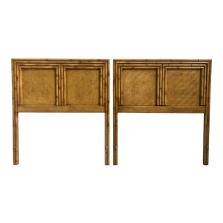 Boho Chic Natural Woven Wicker and Faux Bamboo Twin Headboards - a Pair For Sale