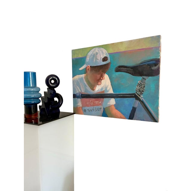 for your consideration a Contemporary signed sports painting this skilled artist created a striking colorful painting...