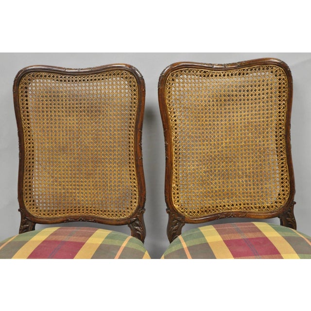 Brown Antique French Country Louis XV Carved Walnut Cane Back Side Chairs - A Pair For Sale - Image 8 of 18