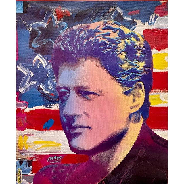 Pop Art Peter Max, Vintage Poster President Bill Clinton Pop Art Hand Signed Peter Max Lithograph, 1993 For Sale - Image 3 of 7