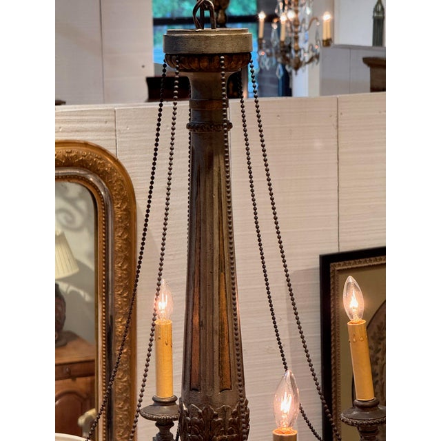 Gray Carved and Painted Chandelier For Sale - Image 8 of 15