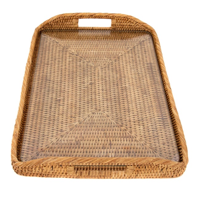 Our rectangular rattan serving and ottoman trays with glass inserts will instantly add a gorgeous touch to any room of...