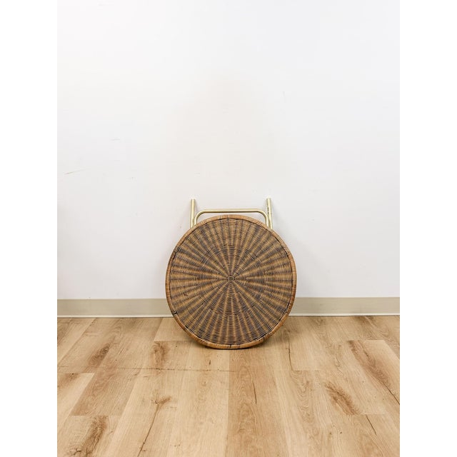 Wood Vintage Wicker and Chrome Woven Folding Side Table Coastal Boho Accent Table For Sale - Image 7 of 7