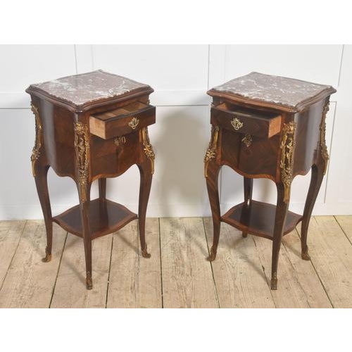 Metal Louis XV Style Bedside Tables with Marble Top, 1890s, Set of 2 For Sale - Image 7 of 11