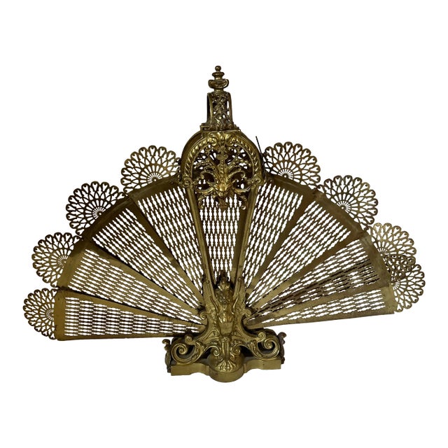 Late 19th Century Brass Fan Fire Screen From England For Sale