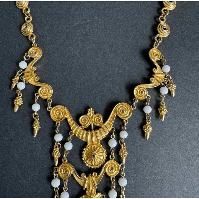 Gold Tone Bib Statement Necklace Waterfall Pendants Etruscan Revival Maximalist Vendome For Sale - Image 4 of 11