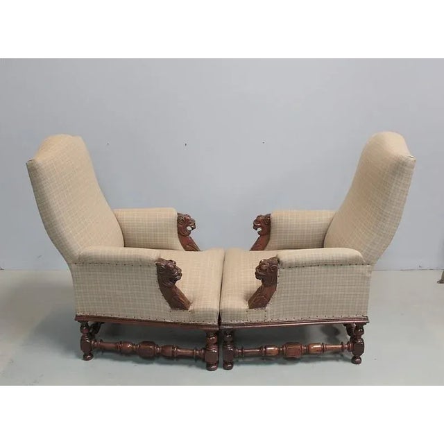 Set of Large Antique Louis XIII Style Walnut Armchairs For Sale - Image 3 of 16