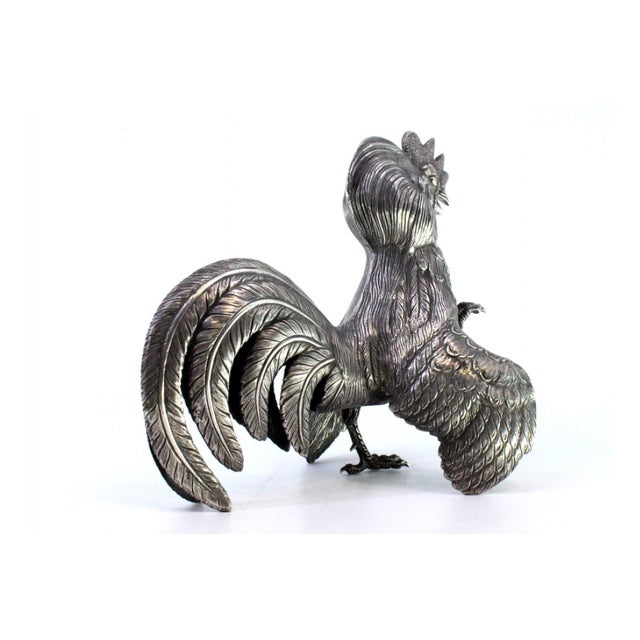 Silver Fighting Cock with Reliefs and Applications For Sale - Image 6 of 9