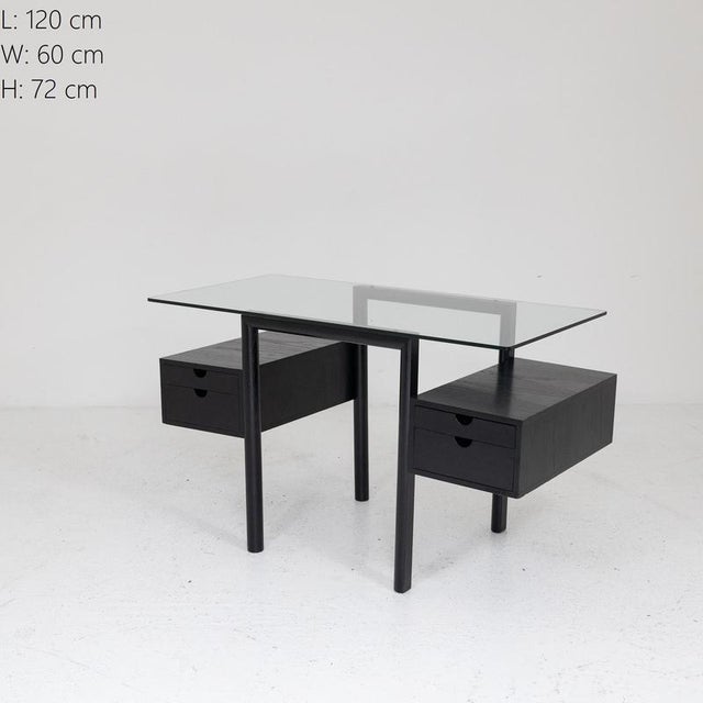 Modern Lacquered Ash Desk with Glass Top and Suspended Drawers, 1980s For Sale - Image 4 of 11