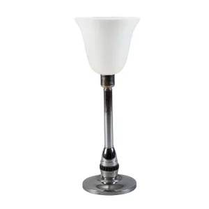 Art Deco Chrome Table Lamp With White Glass Shade