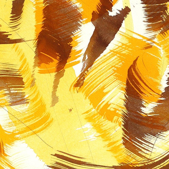 Abstract Autumn Tree 2 - Original Golden Neutral Abstract Tree Ink Painting on French Linen Paper For Sale - Image 3 of 6