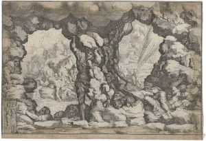 Pietro Bartoli, The Giants Struck by Debris, Etching, 1600s