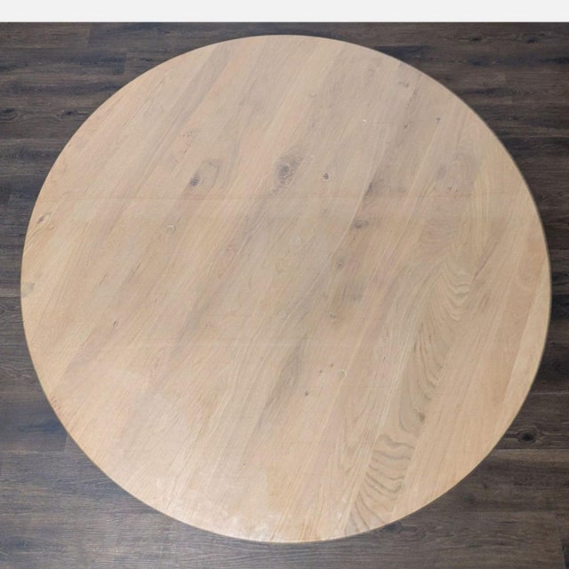 French oak table designed by Alain van Havre. A custom glass top has been added. Brand: Ethnicraft (Anthropologie) ....
