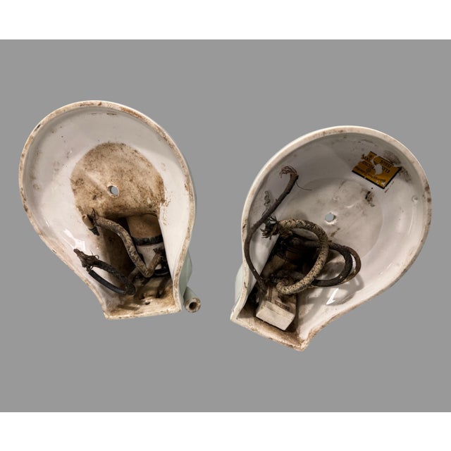 Mid 20th Century Vintage Art Deco White Porcelain Bathroom Wall Hanging Sconce Lamp Lights - a Pair For Sale - Image 5 of 6