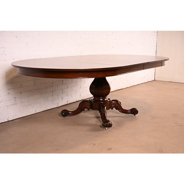 Wood R. J. Horner Style Antique Victorian Carved Rosewood Pedestal Extension Dining Table | Newly Refinished For Sale - Image 7 of 14