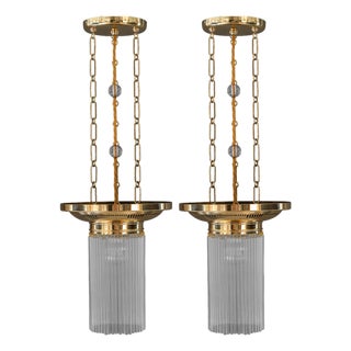 Art Deco Chandeliers with Glass Sticks, Vienna, 1920s, Set of 2 For Sale