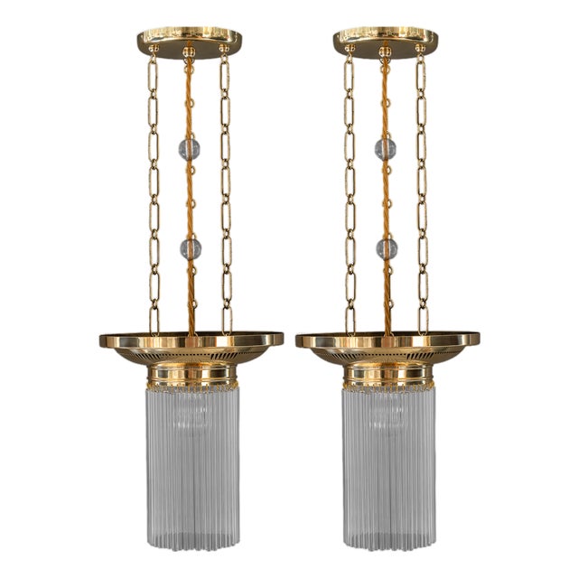 Art Deco Chandeliers with Glass Sticks, Vienna, 1920s, Set of 2 For Sale