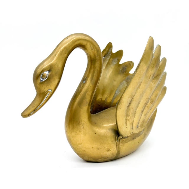 Brass Vintage Hollywood Regency Brass Swan Sculpture | Mid-Century Modern Figurative Decor - Hollywood Regency, Neoclassical For Sale - Image 8 of 12