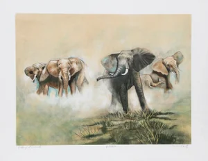 Caroline Schultz, Challenge at Amboseli, Lithograph